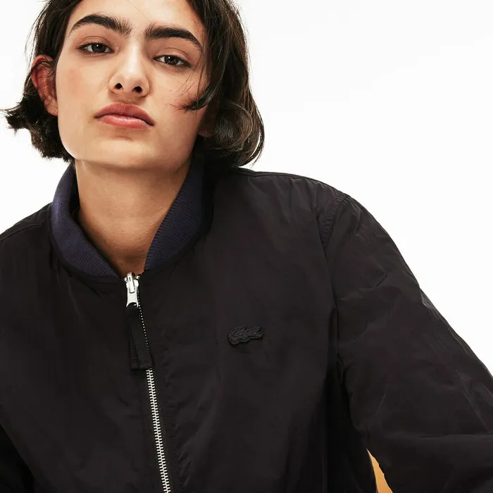 Unisex LIVE Reversible Nylon And Fleece Bomber Jacket BlackBlue Mens Lacoste Jackets and Coats Store