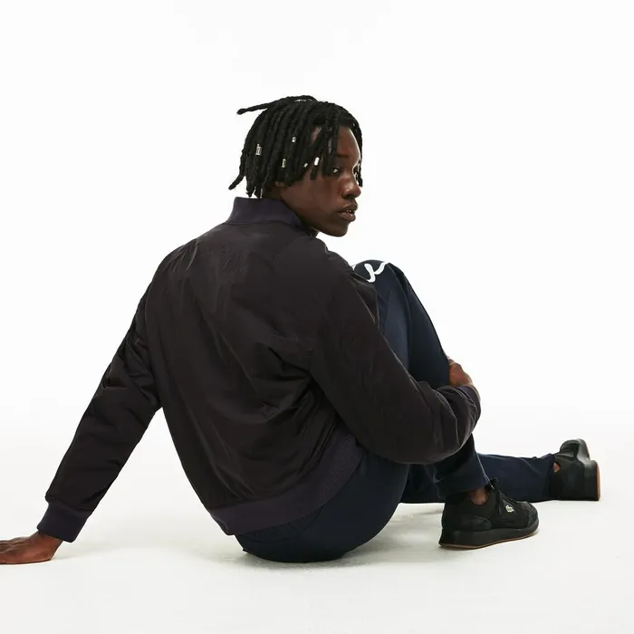 Unisex LIVE Reversible Nylon And Fleece Bomber Jacket BlackBlue Mens Lacoste Jackets and Coats Store