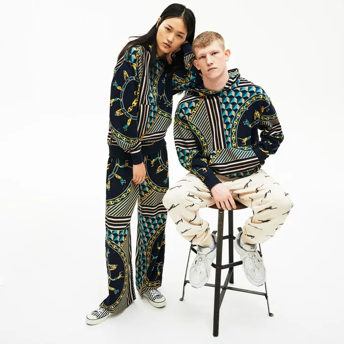 Unisex LIVE ScarfPrint Hooded Sweatshirt Navy BlueWhite Womens Lacoste Sweaters and Sweatshirts Online