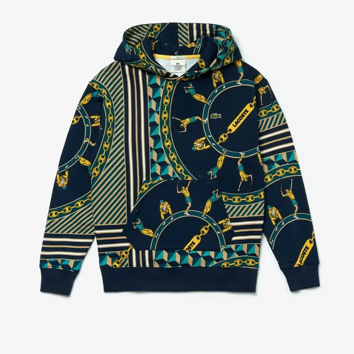 Unisex LIVE ScarfPrint Hooded Sweatshirt Navy BlueWhite Womens Lacoste Sweaters and Sweatshirts Online