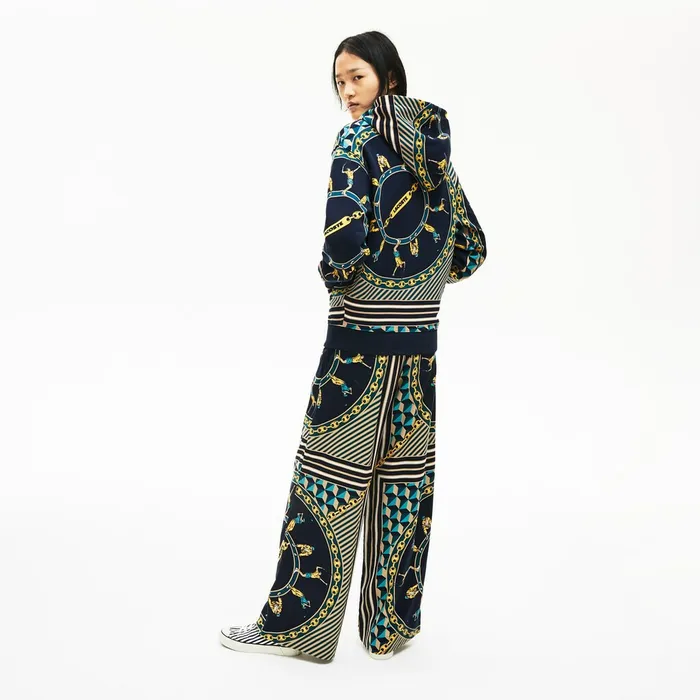 Unisex LIVE ScarfPrint Hooded Sweatshirt Navy BlueWhite Womens Lacoste Sweaters and Sweatshirts Online