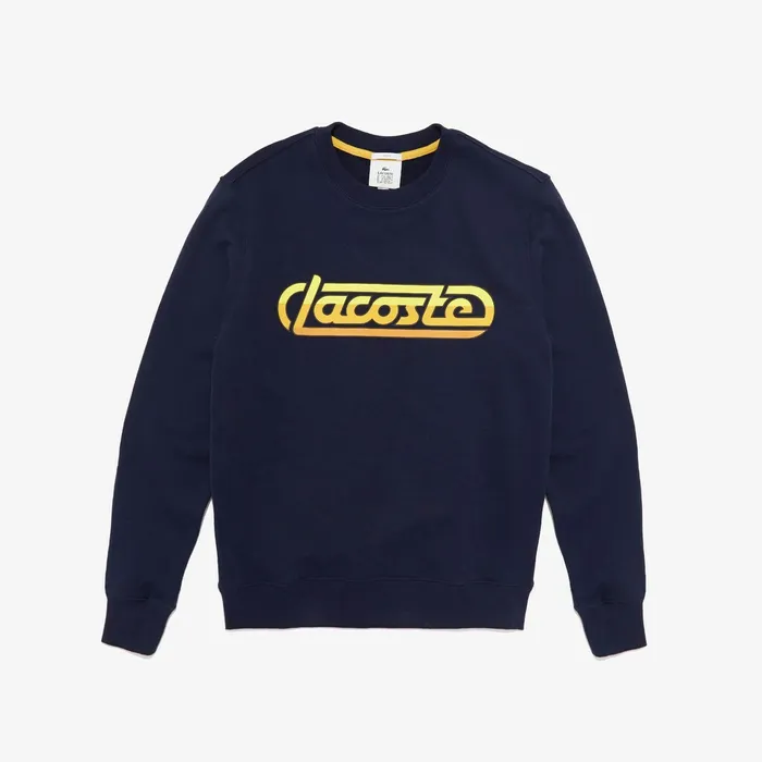 Unisex LIVE Signature Fleece Sweatshirt Navy BlueWhite Mens Lacoste Sweatshirts Popular