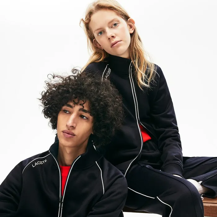 Unisex LIVE Signature Knit Zip Sweatshirt Blue Mens Lacoste Sweatshirts Outlet Factory