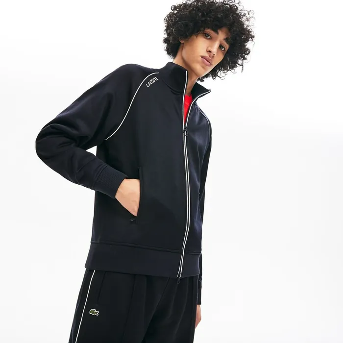 Unisex LIVE Signature Knit Zip Sweatshirt Blue Mens Lacoste Sweatshirts Outlet Factory