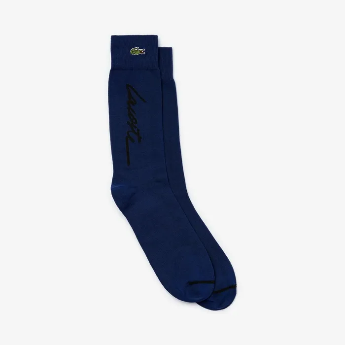 Unisex LIVE Signature Print Socks Navy BlueBlack Mens Lacoste Socks For Sale