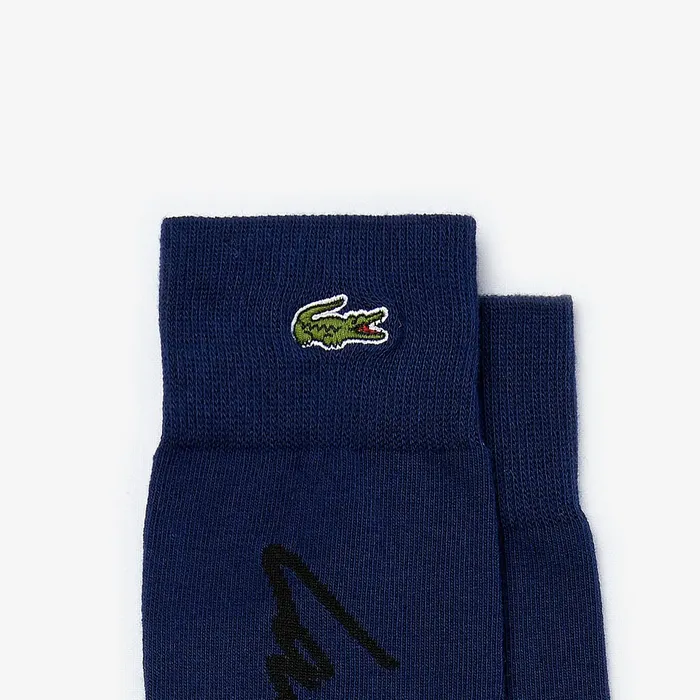 Unisex LIVE Signature Print Socks Navy BlueBlack Mens Lacoste Socks For Sale