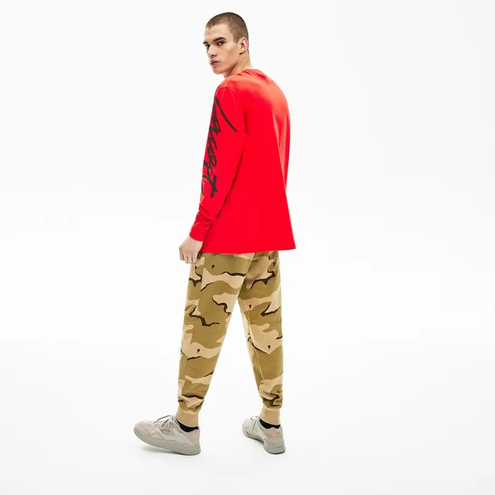 Unisex LIVE Signature Print Tshirt RedBlack Mens Lacoste TShirts Outlet