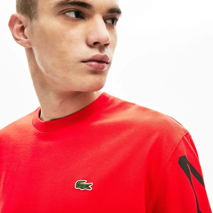 Unisex LIVE Signature Print Tshirt RedBlack Mens Lacoste TShirts Outlet