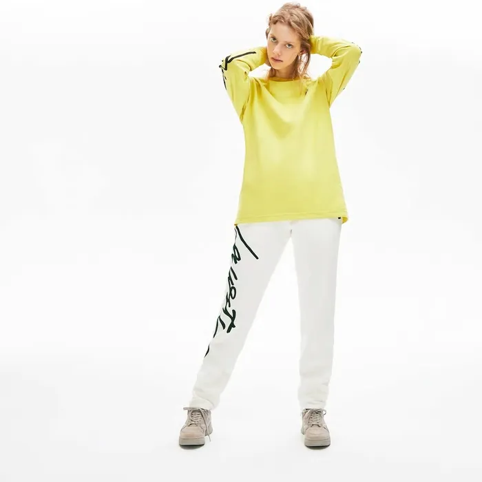 Unisex LIVE Signature Textured Fleece Sweatpants WhiteGreen Mens Lacoste Pants and Shorts Shop Online