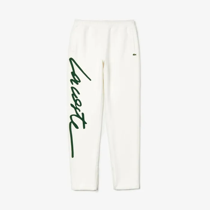 Unisex LIVE Signature Textured Fleece Sweatpants WhiteGreen Mens Lacoste Pants and Shorts Shop Online