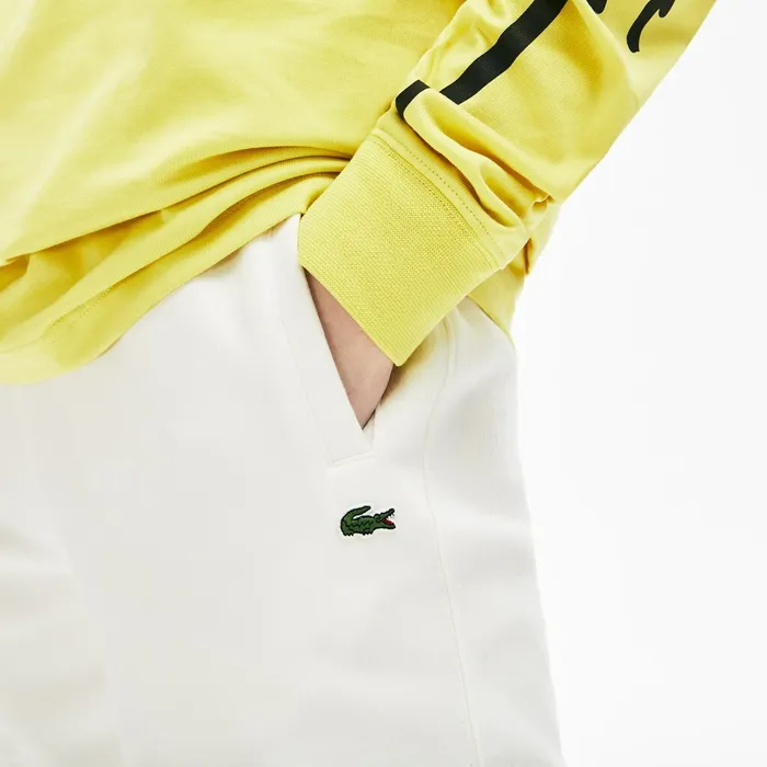 Unisex LIVE Signature Textured Fleece Sweatpants WhiteGreen Mens Lacoste Pants and Shorts Shop Online