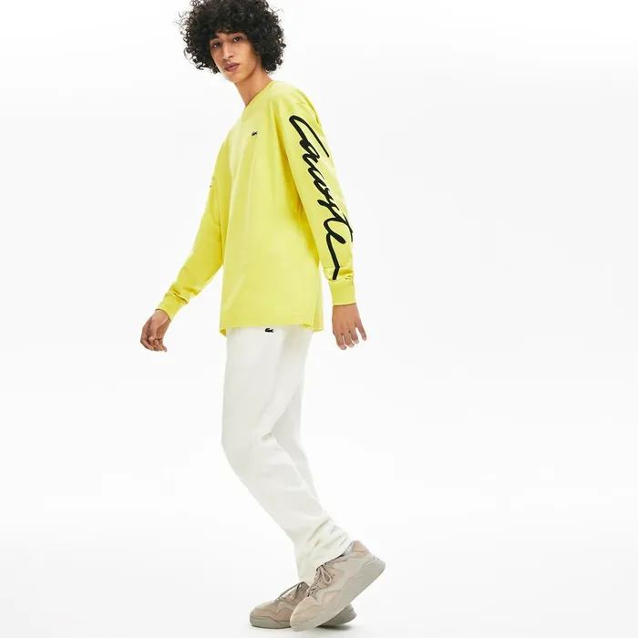 Unisex LIVE Signature Textured Fleece Sweatpants WhiteGreen Mens Lacoste Pants and Shorts Shop Online