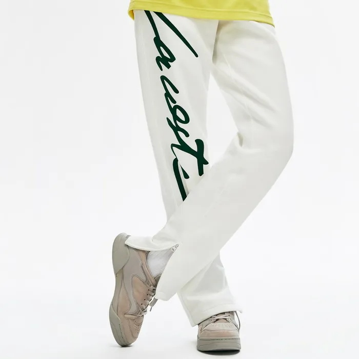 Unisex LIVE Signature Textured Fleece Sweatpants WhiteGreen Mens Lacoste Pants and Shorts Shop Online
