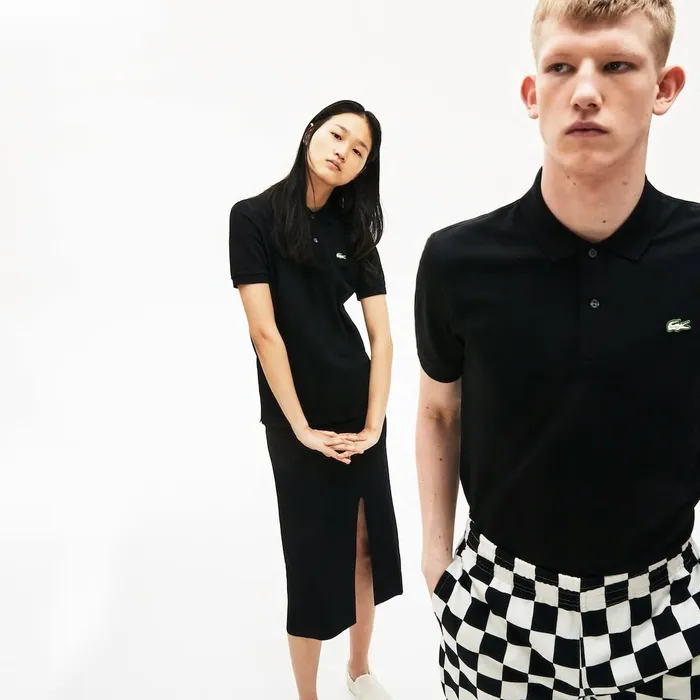 Unisex LIVE Slim Fit Stretch Cotton Piqu Polo Shirt Black Mens Lacoste Polos Casaul