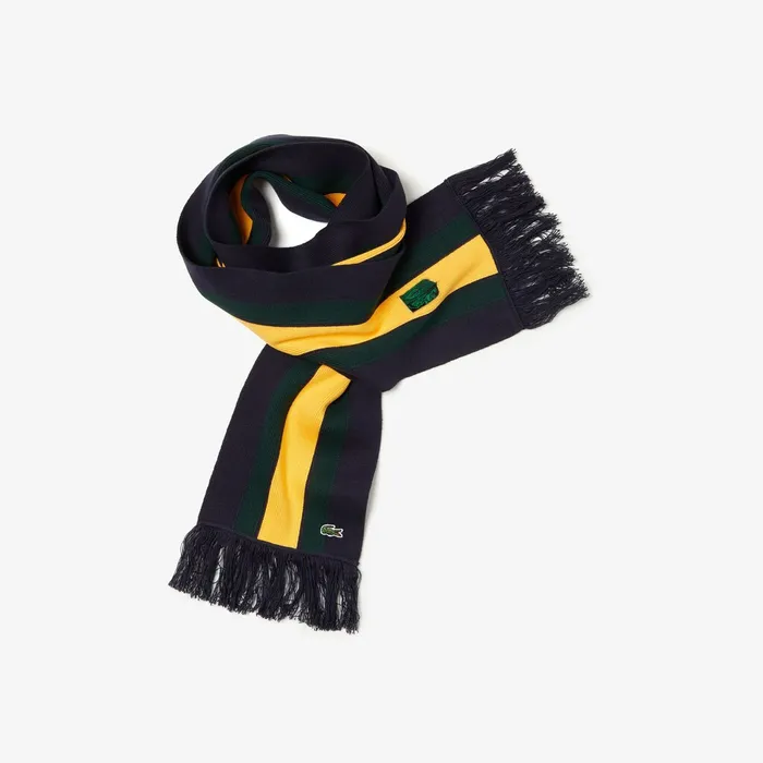 Unisex LIVE Striped Cashmere And Cotton Scarf BlueWhite Mens Lacoste Scarves Popular