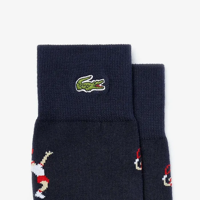 Unisex LIVE Tennis Player Pattern Socks Navy BlueWhite Mens Lacoste Socks Outlet Factory
