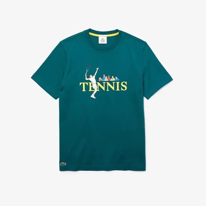 Unisex LIVE TennisPrint Cotton TShirt GreenWhite Mens Lacoste TShirts Casaul