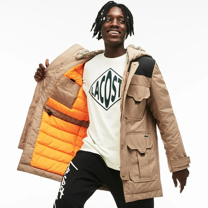 Unisex LIVE WaterResistant Canvas Quilted Parka BeigeBlack Mens Lacoste Jackets and Coats For Sale Online