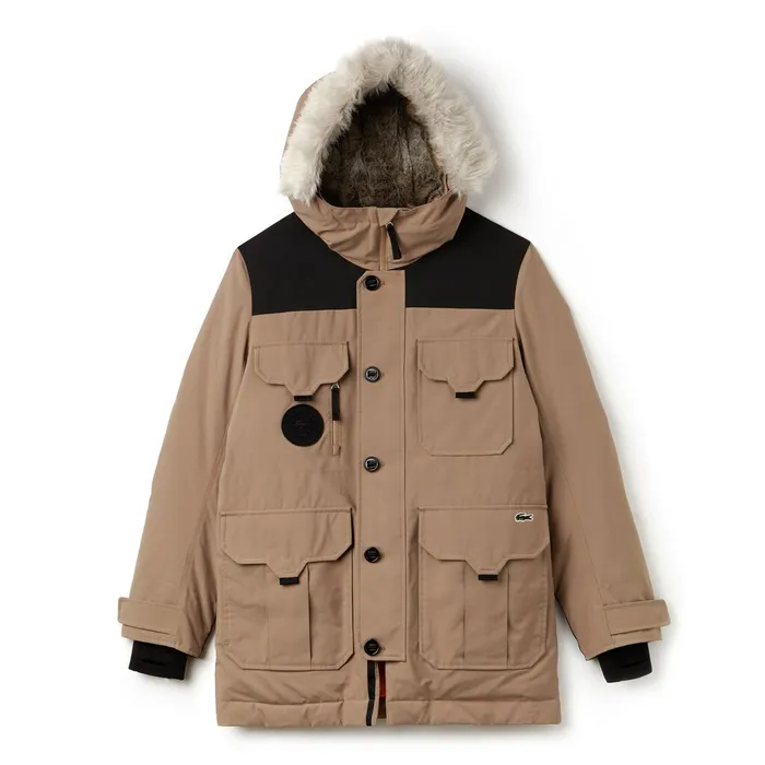 Unisex LIVE WaterResistant Canvas Quilted Parka BeigeBlack Mens Lacoste Jackets and Coats For Sale Online