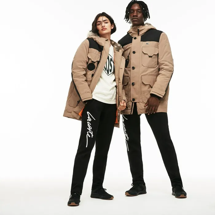 Unisex LIVE WaterResistant Canvas Quilted Parka BeigeBlack Mens Lacoste Jackets and Coats For Sale Online