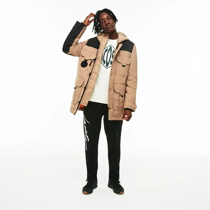 Unisex LIVE WaterResistant Canvas Quilted Parka BeigeBlack Mens Lacoste Jackets and Coats For Sale Online