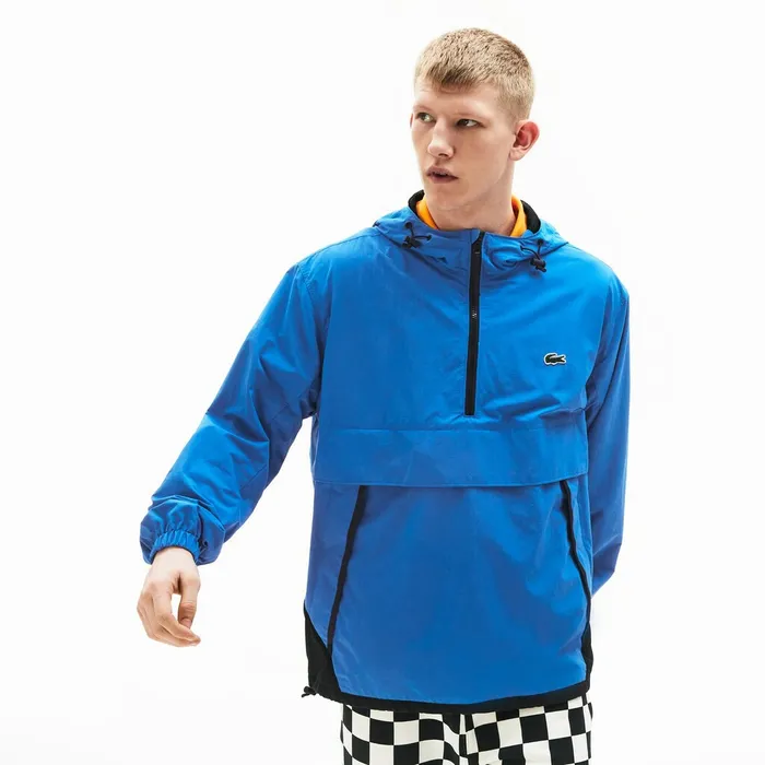Unisex LIVE Water Resistant Pullover Windbreaker BlueBlack Mens Lacoste Jackets and Coats Shop Online