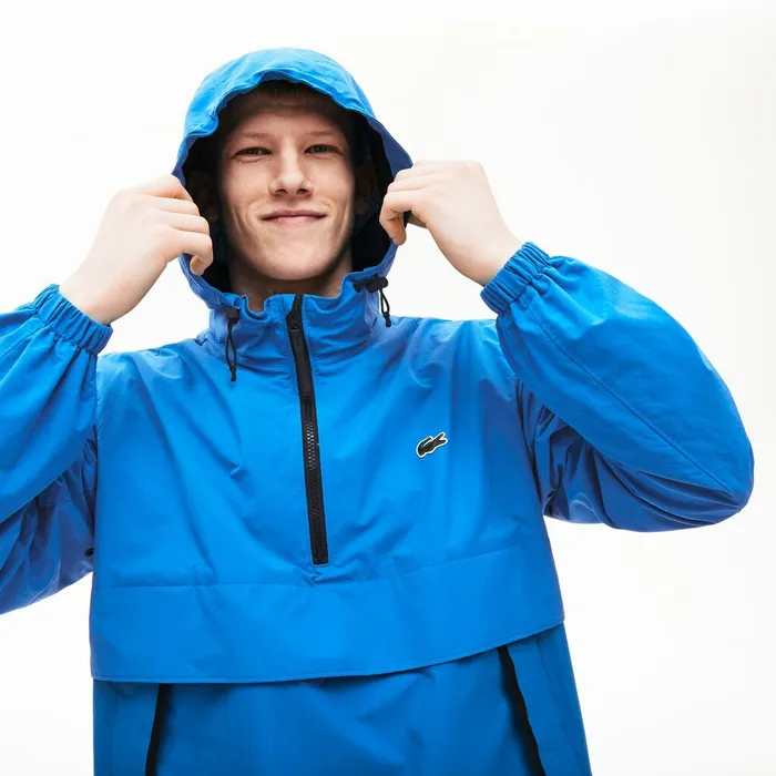 Unisex LIVE Water Resistant Pullover Windbreaker BlueBlack Mens Lacoste Jackets and Coats Shop Online
