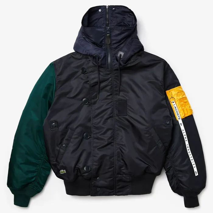 Unisex x Alpha Industries Colorblock Flightjacket Dark GreyNavy BlueGreenYellow Mens Lacoste Jackets and Coats On Sale