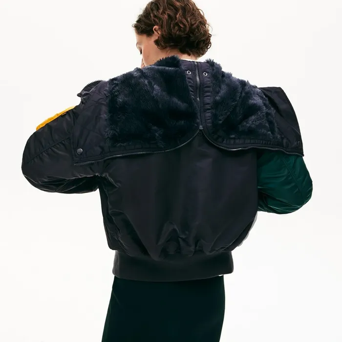 Unisex x Alpha Industries Colorblock Flightjacket Dark GreyNavy BlueGreenYellow Mens Lacoste Jackets and Coats On Sale