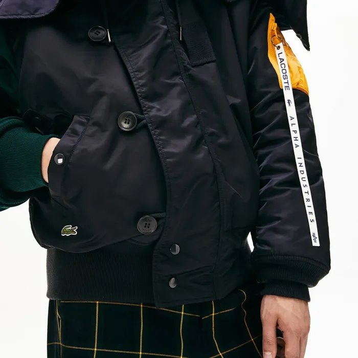 Unisex x Alpha Industries Colorblock Flightjacket Dark GreyNavy BlueGreenYellow Mens Lacoste Jackets and Coats On Sale