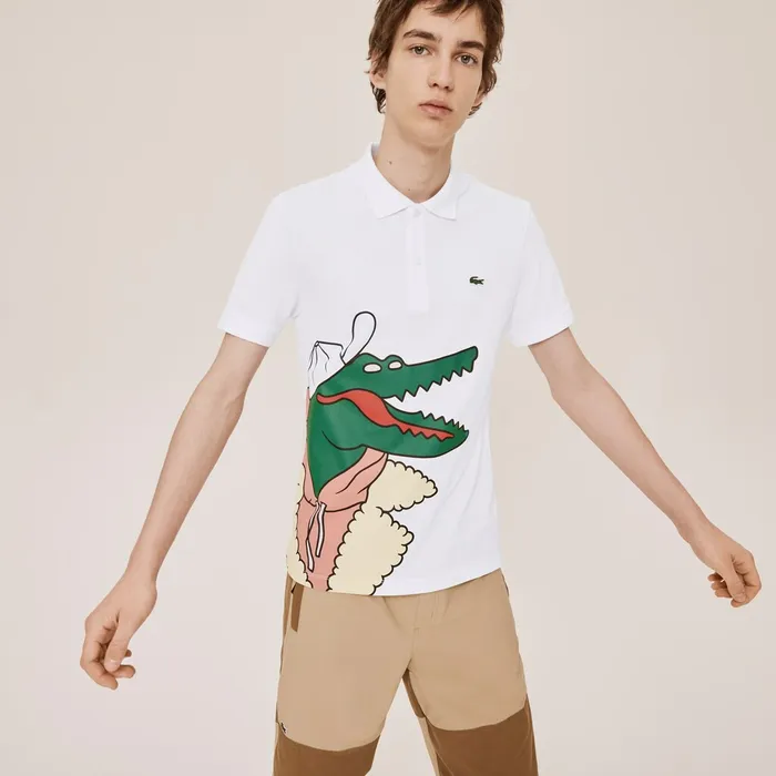 Unisex x JeanMichel Tixier Print Classic Fit Polo Shirt WhiteYellow Womens Lacoste Polos Casaul