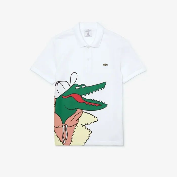 Unisex x JeanMichel Tixier Print Classic Fit Polo Shirt WhiteYellow Womens Lacoste Polos Casaul
