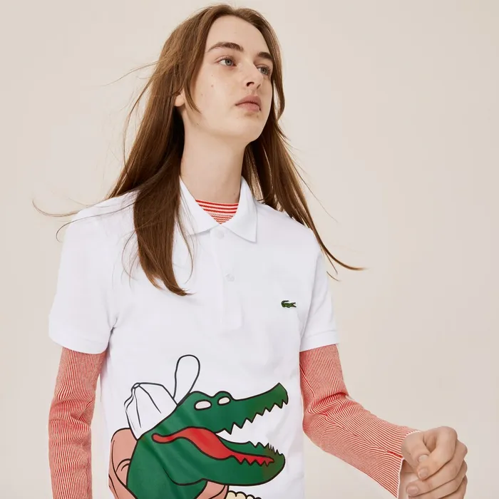 Unisex x JeanMichel Tixier Print Classic Fit Polo Shirt WhiteYellow Womens Lacoste Polos Casaul