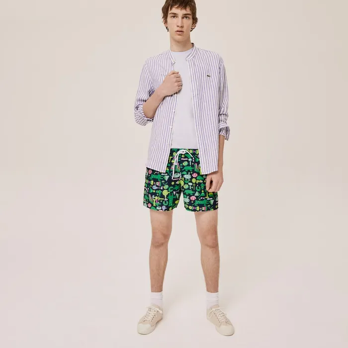 Unisex x Jeremyville Light Print Swim Shorts Navy BlueWhite Mens Lacoste Swimwear Outlet Factory