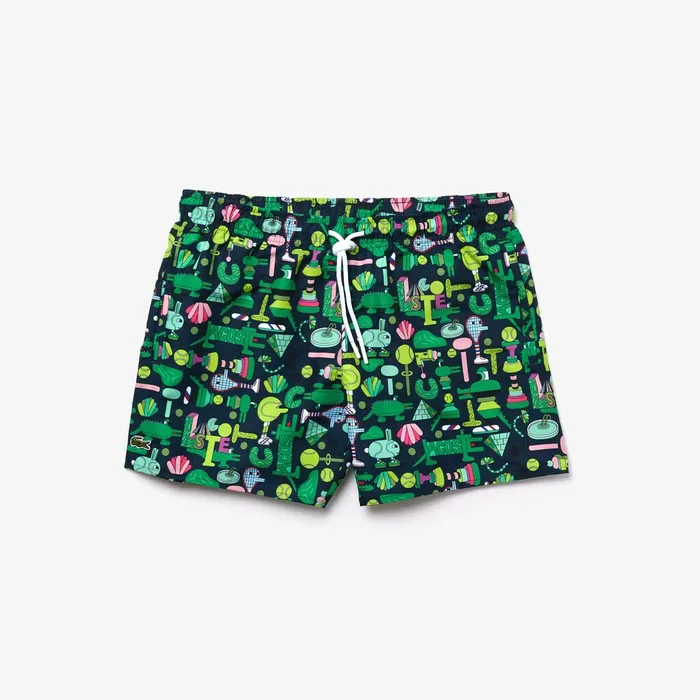 Unisex x Jeremyville Light Print Swim Shorts Navy BlueWhite Mens Lacoste Swimwear Outlet Factory