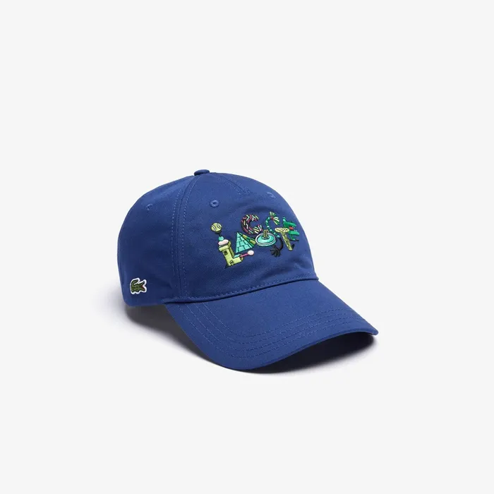Unisex x Jeremyville Print Cotton Cap Navy Blue Mens Lacoste Caps and Hats Gift 4 You