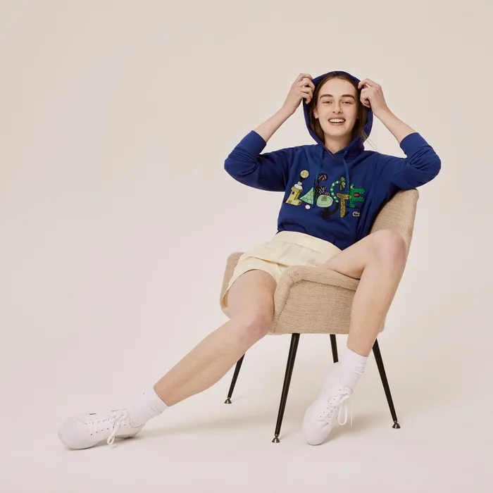 Unisex x Jeremyville Print Hooded Sweatshirt Navy Blue Womens Lacoste Sweaters and Sweatshirts Online Outlet Store