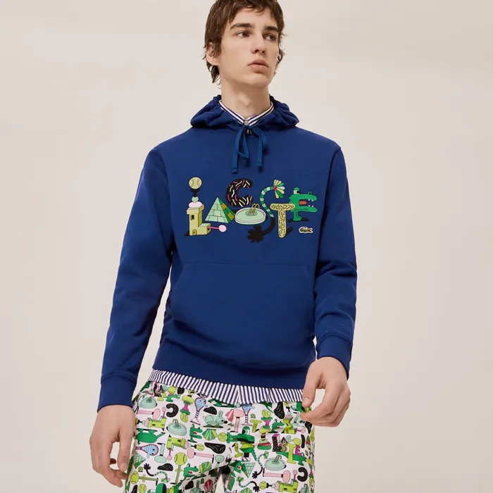 Unisex x Jeremyville Print Hooded Sweatshirt Navy Blue Womens Lacoste Sweaters and Sweatshirts Online Outlet Store