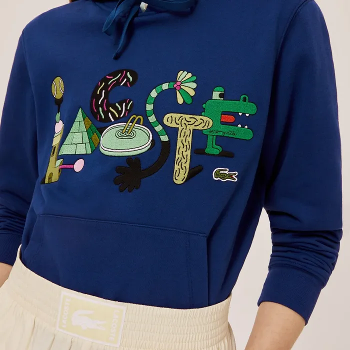 Unisex x Jeremyville Print Hooded Sweatshirt Navy Blue Womens Lacoste Sweaters and Sweatshirts Online Outlet Store