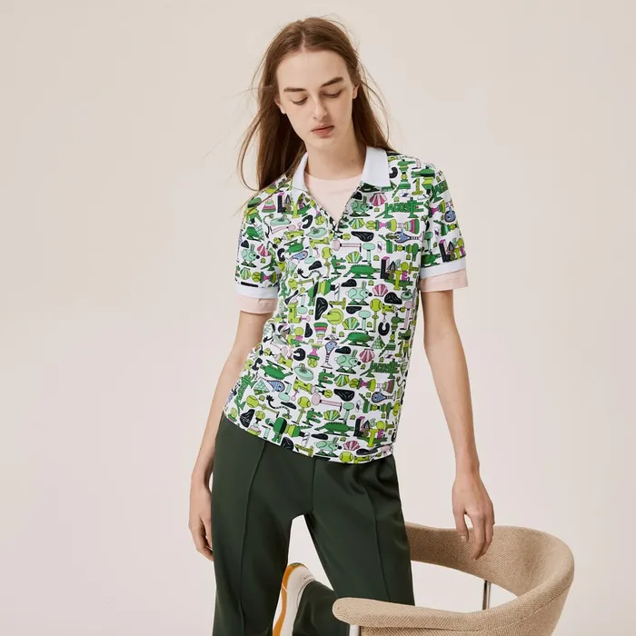 Unisex x Jeremyville Print Regular Fit Piqu Polo Shirt White Womens Lacoste Polos Casaul