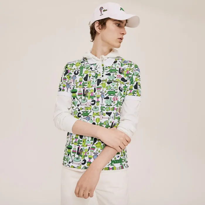 Unisex x Jeremyville Print Regular Fit Piqu Polo Shirt White Womens Lacoste Polos Casaul