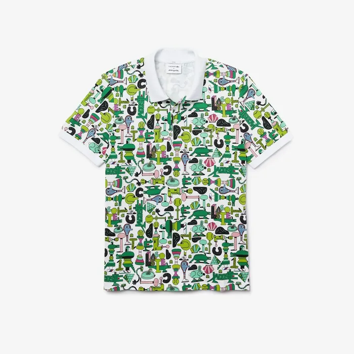 Unisex x Jeremyville Print Regular Fit Piqu Polo Shirt White Womens Lacoste Polos Casaul