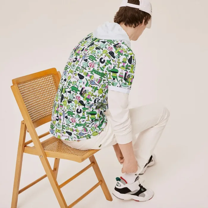 Unisex x Jeremyville Print Regular Fit Piqu Polo Shirt White Womens Lacoste Polos Casaul
