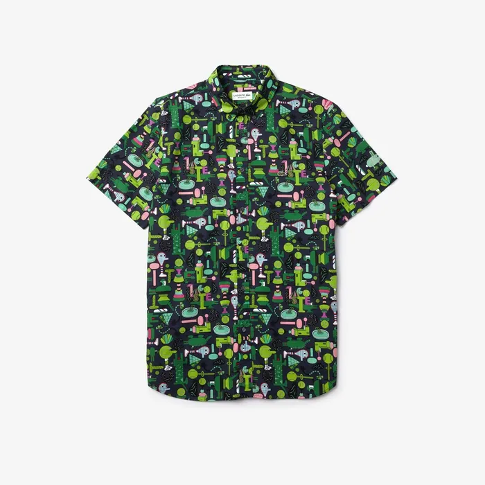 Unisex x Jeremyville Regular Fit Cotton Shirt Navy BlueWhite Mens Lacoste Button Down Shirts Online