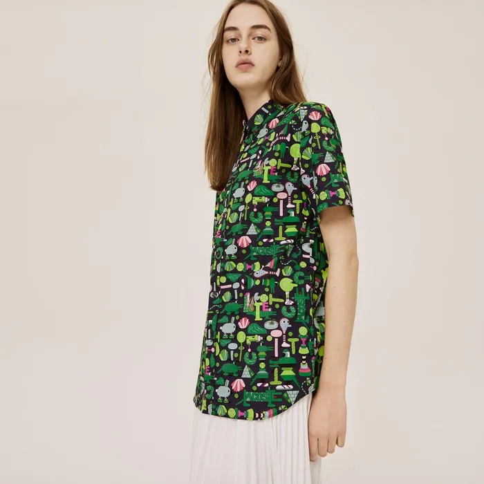Unisex x Jeremyville Regular Fit Cotton Shirt Navy BlueWhite Mens Lacoste Button Down Shirts Online