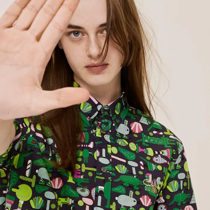 Unisex x Jeremyville Regular Fit Cotton Shirt Navy BlueWhite Mens Lacoste Button Down Shirts Online