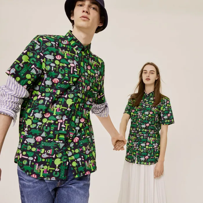 Unisex x Jeremyville Regular Fit Cotton Shirt Navy BlueWhite Womens Lacoste Shirts and Tops Online