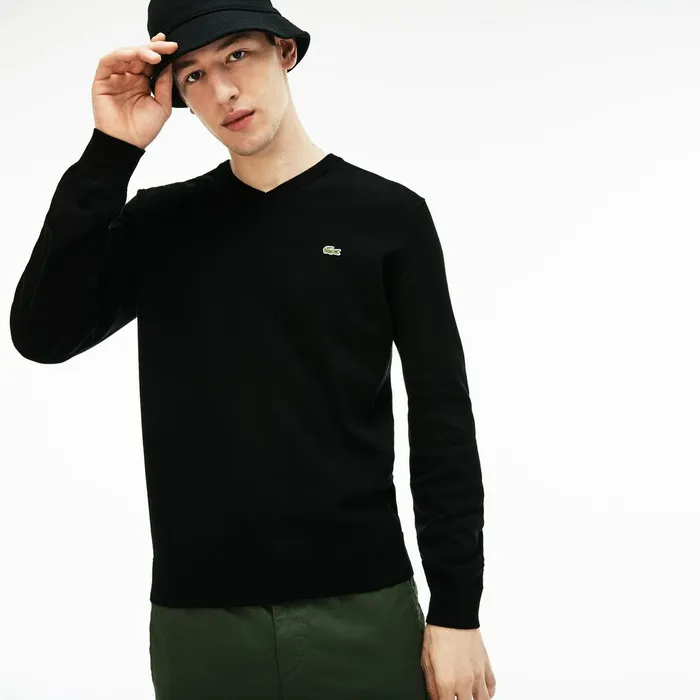 Vneck Caviar Piqu Accent Cotton Jersey Sweater BlackWhiteBlack Mens Lacoste Sweaters Online Vneck Caviar Piqu Accent Cotton Jersey Sweater BlackWhiteBlack Mens Lacoste Sweaters Online