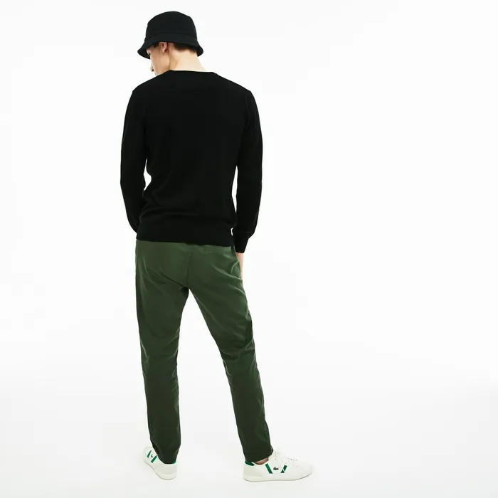 Vneck Caviar Piqu Accent Cotton Jersey Sweater BlackWhiteBlack Mens Lacoste Sweaters Online