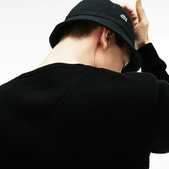 Vneck Caviar Piqu Accent Cotton Jersey Sweater BlackWhiteBlack Mens Lacoste Sweaters Online